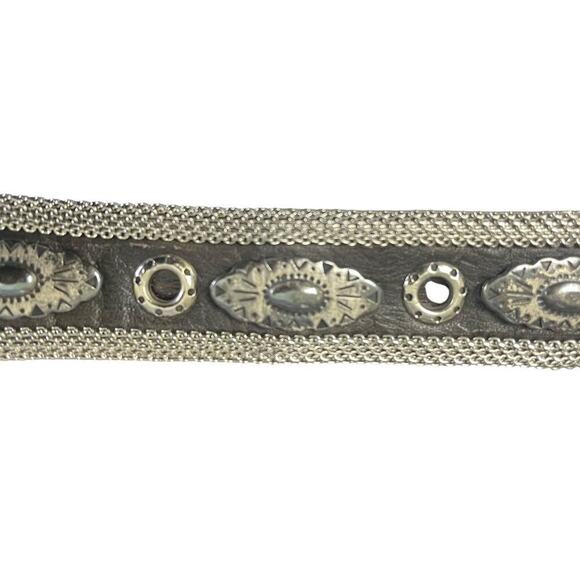 Vintage Black Leather & Silver Belt, Southwest, Boho, Western, Cowgirl, Festival - Picture 2 of 3